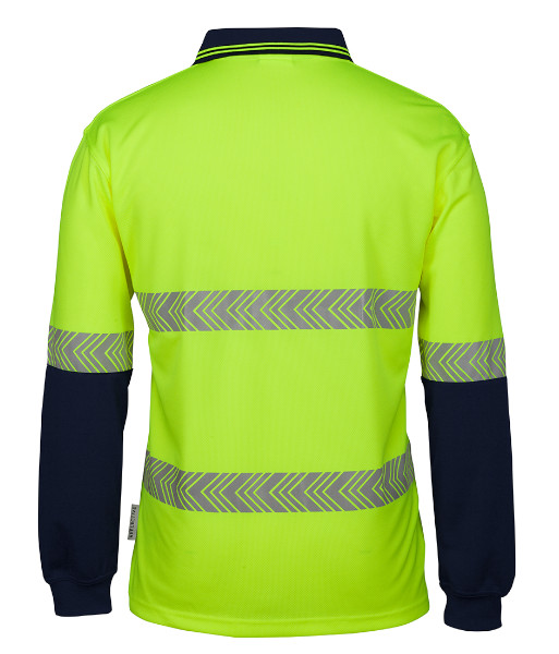 6HLST JB’s Hi Vis Long Sleeve Day/Night Segmented Tape Polo, Lime/Navy, Sizes XS to 5XL