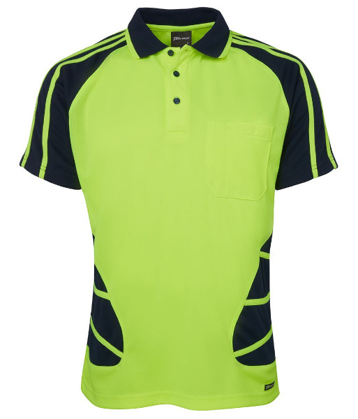 6HSP JB’s Hi Vis Short Sleeve Spider Polo, Lime/Navy, Sizes 2XS to 5XL