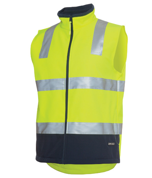 6D4LK JB’s Hi Vis Day/Night Softshell Vest, Lime/Navy, Sizes XS to 5XL