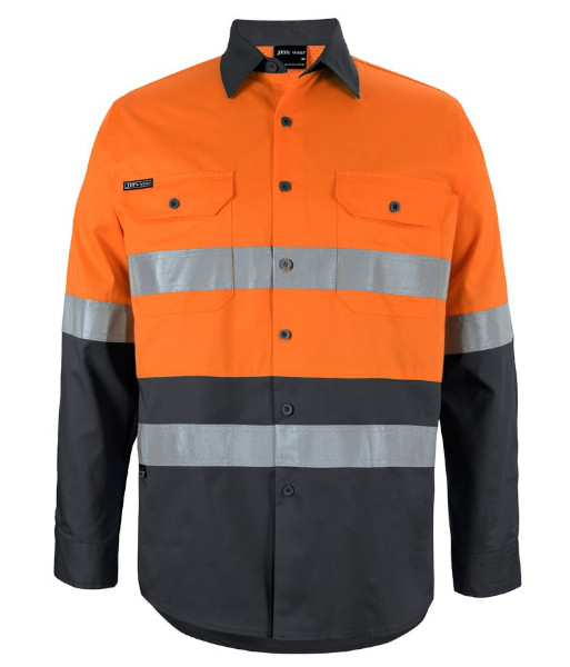 6DNWL JB’s Hi-Vis Day/Night Long Sleeve 150g Cotton Work Shirt, Orange/Black, Sizes 3XS to 8XL/9XL