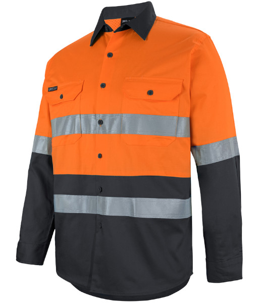 6DNWL JB’s Hi-Vis Day/Night Long Sleeve 150g Cotton Work Shirt, Orange/Black, Sizes 3XS to 8XL/9XL