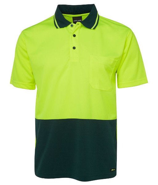 6HVNC JB’s Hi Vis Non Cuff Traditional Polo, Lime/Bottle, Sizes XS to 5XL