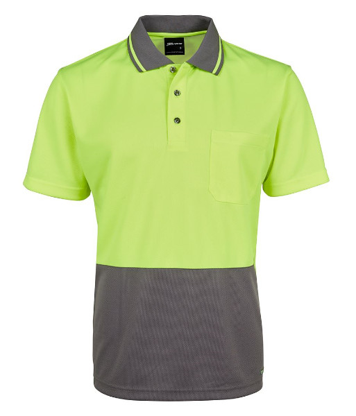 6HVNC JB’s Hi Vis Non Cuff Traditional Polo, Lime/Charcoal, Sizes 2XS to 5XL