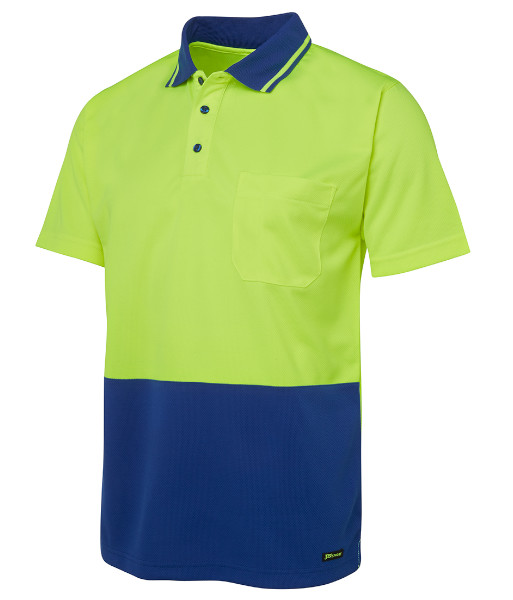 6HVNC JB’s Hi Vis Non Cuff Traditional Polo, Lime/Royal, Sizes XS to 5XL