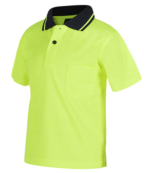 6HVNC JB’s Hi Vis Childrens Non Cuff Traditional Polo, Lime, Sizes 4 to 10