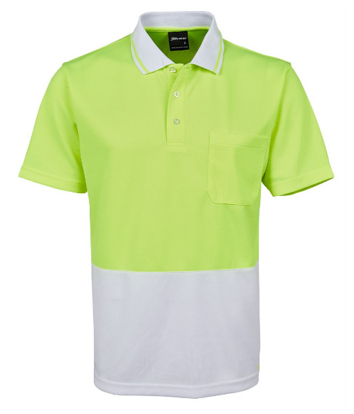 6HVNC JB’s Hi Vis Non Cuff Traditional Polo, Lime/White, Sizes XS to 5XL