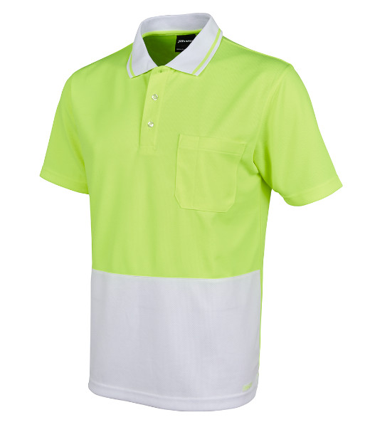 6HVNC JB’s Hi Vis Non Cuff Traditional Polo, Lime/White, Sizes XS to 5XL