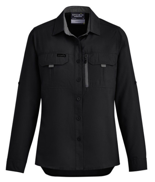 ZW760 Syzmik Womens Outdoor Long Sleeve Shirt, Black, Sizes 6 to 24