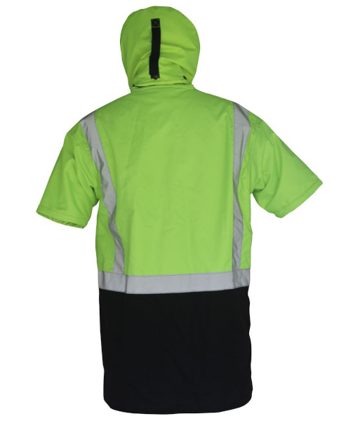 PCO1359 Caution Oilskin Day/Night Hooded Short Sleeve Vest, Yellow/Brown, Sizes S to 7XL