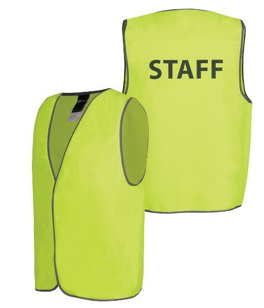6HVS6 JB’s Hi Vis Day Only ‘STAFF’ Safety Vest, Lime, Sizes S to 5XL