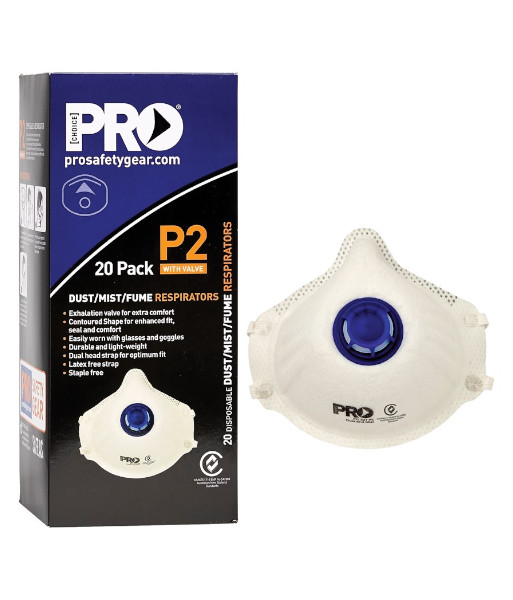 PC321-20 Pro Choice Disposable P2 Dust Mask + Valve, Box of 20