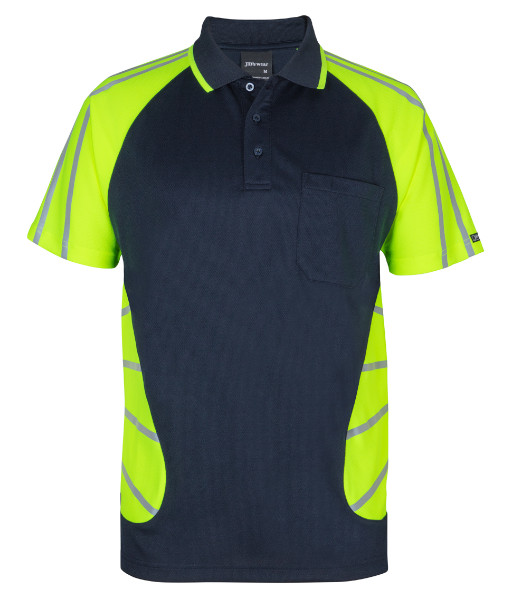 6HSSR JB’s Hi Vis Short Sleeve Street Spider with Reflective Stripes Polo, Navy/Lime, Sizes 2XS to 5XL