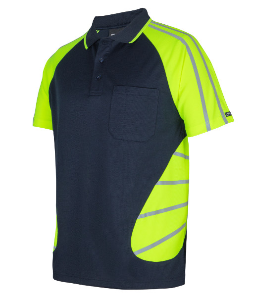 6HSSR JB’s Hi Vis Short Sleeve Street Spider with Reflective Stripes Polo, Navy/Lime, Sizes 2XS to 5XL