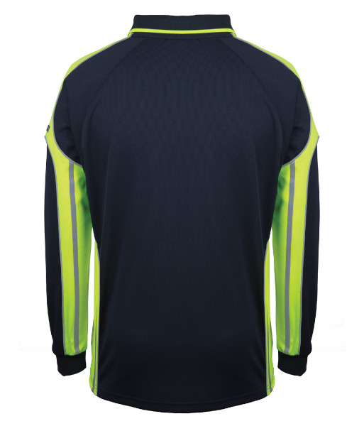 6SPPL JB’s Long Sleeve Street Panel Polo, Navy/Lime, Sizes 2XS to 5XL