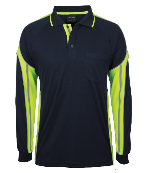 6SPPL JB’s Long Sleeve Street Panel Polo, Navy/Lime, Sizes 2XS to 5XL