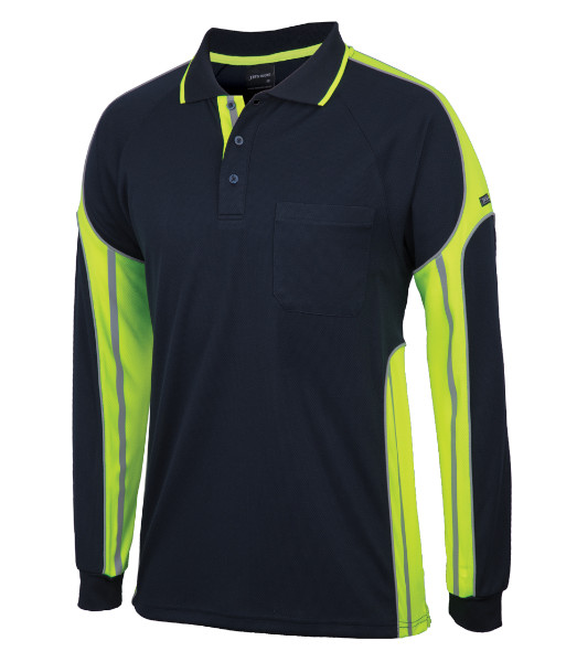 6SPPL JB’s Long Sleeve Street Panel Polo, Navy/Lime, Sizes 2XS to 5XL