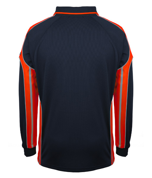 6SPPL JB’s Long Sleeve Street Panel Polo, Navy/Orange, Sizes 2XS to 5XL