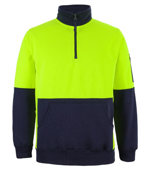6HVPZ JB’s Hi-Vis Day Only 330g Half Zip Fleece, Lime/Navy, Sizes 2XS to 5XL