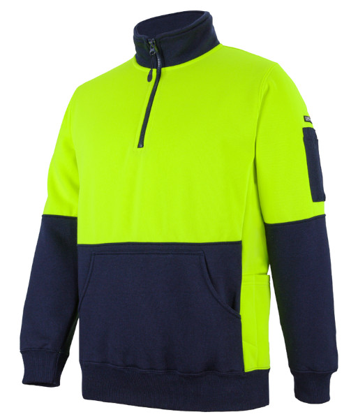 6HVPZ JB’s Hi-Vis Day Only 330g Half Zip Fleece, Lime/Navy, Sizes 2XS to 5XL
