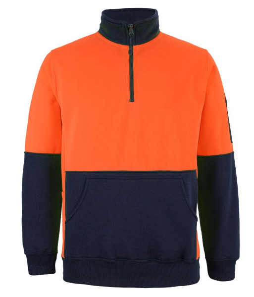 6HVPZ JB’s Hi-Vis Day Only 330g Half Zip Fleece, Orange/Navy, Sizes 2XS to 5XL