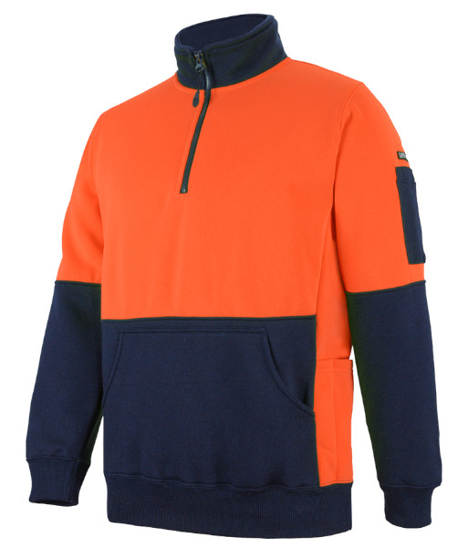 6HVPZ JB’s Hi-Vis Day Only 330g Half Zip Fleece, Orange/Navy, Sizes 2XS to 5XL