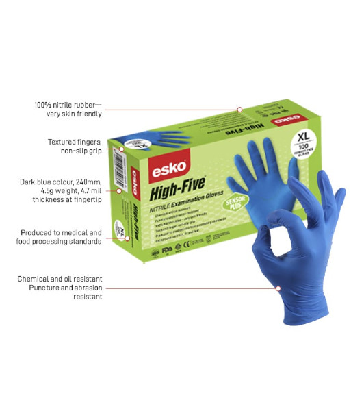 MDNSP Esko High Five Sensor Plus Nitrile Disposable Gloves, Sizes S to XL