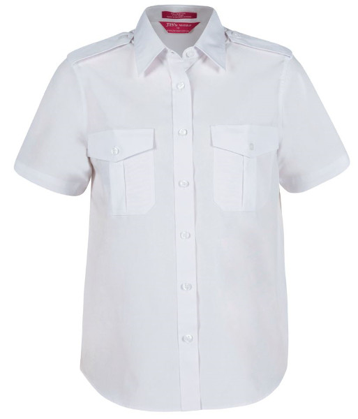 6ESS1 JB’s Ladies Short Sleeve Epaulette Shirt, White, Sizes 8 to 24
