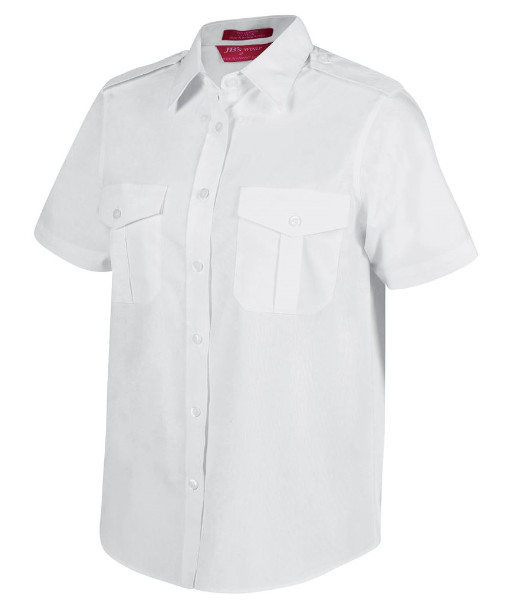 6ESS1 JB’s Ladies Short Sleeve Epaulette Shirt, White, Sizes 8 to 24