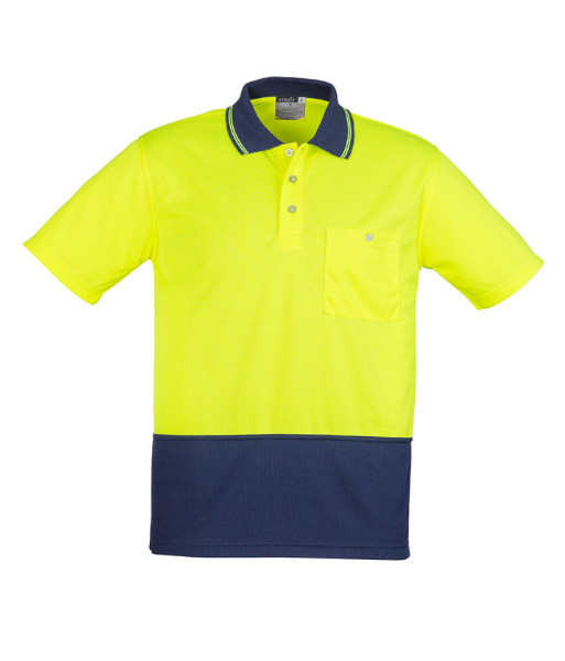 ZH231 Syzmik Unisex Hi Vis Basic Short Sleeve Polo, Yellow/Navy, Sizes 2XS to 7XL