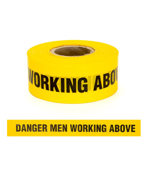 BW-WT Esko PE Barrier ‘DANGER MEN WORKING ABOVE’ Warning Tape, Black on Yellow, 75mm x 250mm