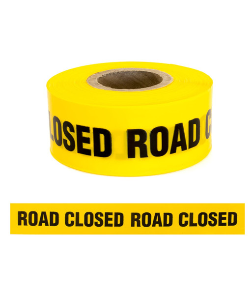 BW-WT Esko PE Barrier ‘ROAD CLOSED’ Warning Tape, Black on Yellow, 75mm x 250mm