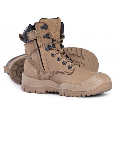 561060 Caution Mongrel High Ankle Zip Sided Steel Toe Safety Boot, Stone, Sizes 5 to 13