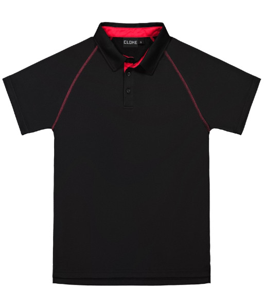 XTPK Cloke Kids Short Sleeve XT Performance Polo, Black/Red, Sizes 6 to 14