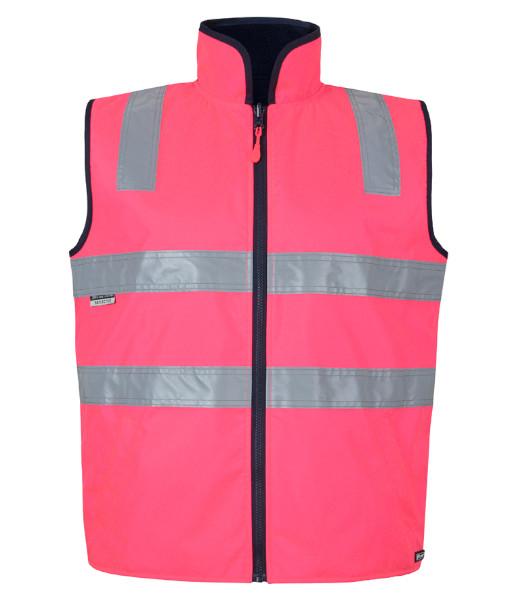 6D4RV JB’s Hi Vis Day/Night Reversible Vest, Pink/Navy, Sizes 2XS to 5XL