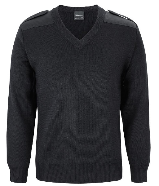 6EJ JB’s Knitted Epaulette Jumper, Black, Sizes XS to 6XL/7XL