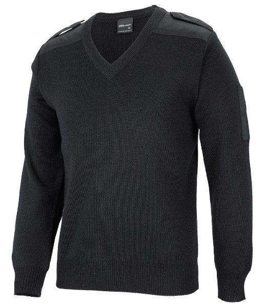6EJ JB’s Knitted Epaulette Jumper, Black, Sizes XS to 6XL/7XL