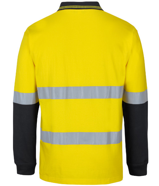 6DCPL JB’s Hi Vis Day/Night Long Sleeve Cotton Polo, Yellow/Black, Sizes 2XS to 5XL