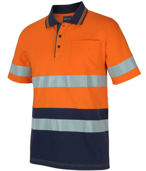 6DCPS JB’s Hi Vis Day/Night Short Sleeve Cotton Polo, Orange/Navy, Sizes 2XS to 5XL