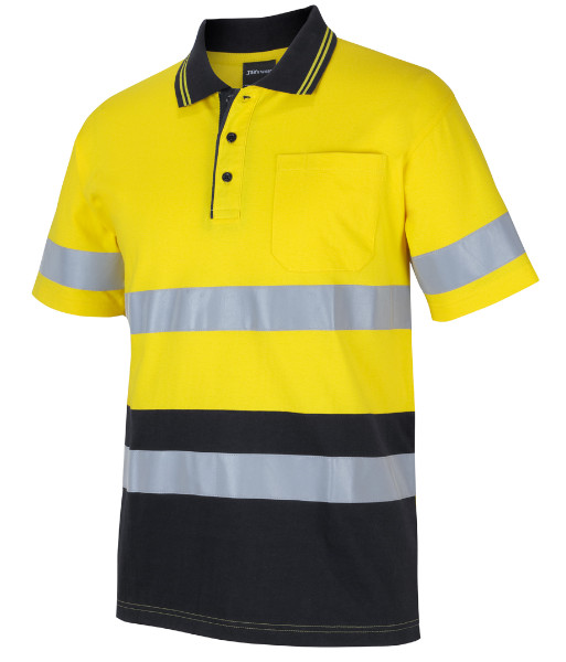 6DCPS JB’s Hi Vis Day/Night Short Sleeve Cotton Polo, Yellow/Black, Sizes 2XS to 5XL