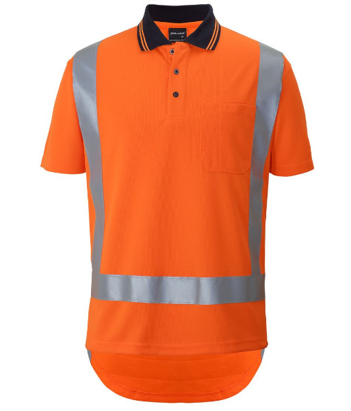 6DTSP JB’s Hi Vis TTMC-W Day/Night Short Sleeve Non Cuff Traditional Polo, Orange, Sizes XS to 6/7XL