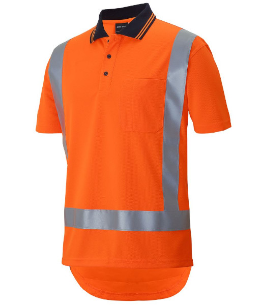 6DTSP JB’s Hi Vis TTMC-W Day/Night Short Sleeve Non Cuff Traditional Polo, Orange, Sizes XS to 6/7XL