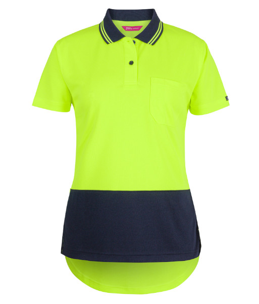 6HDS1 JB’s Ladies Hi Vis Day Only Short Sleeve Drop Tail Polo, Lime/Navy, Sizes 8 to 24