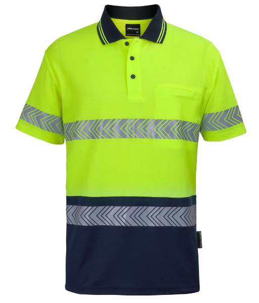 6HMSS JB’s Hi Vis Day/Night Short Sleeve Cotton Back Segmented Tape Polo, Lime/Navy, Sizes 2XS to 5XL