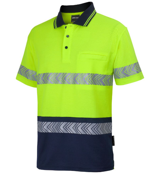 6HMSS JB’s Hi Vis Day/Night Short Sleeve Cotton Back Segmented Tape Polo, Lime/Navy, Sizes 2XS to 5XL