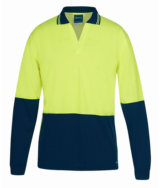 6HNBL JB’s Hi Vis Day Only Long Sleeve Non Button Polo, Lime/Navy, Sizes 2XS to 5XL