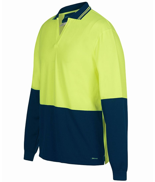 6HNBL JB’s Hi Vis Day Only Long Sleeve Non Button Polo, Lime/Navy, Sizes 2XS to 5XL