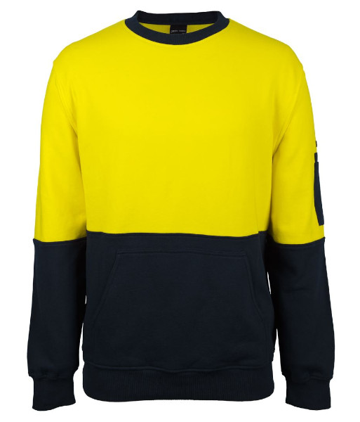 6HVCM JB’s Hi Vis Day Only 310gsm Cotton Crew Neck Fleece, Yellow/Navy, Sizes 2XS to 5XL