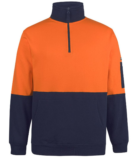 6HVFM JB’s Hi Vis Day Only 310gsm Cotton Half Zip Fleece, Orange/Navy, Sizes 2XS to 5XL