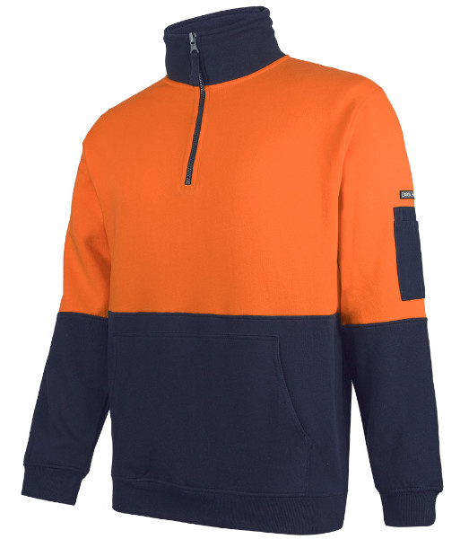 6HVFM JB’s Hi Vis Day Only 310gsm Cotton Half Zip Fleece, Orange/Navy, Sizes 2XS to 5XL