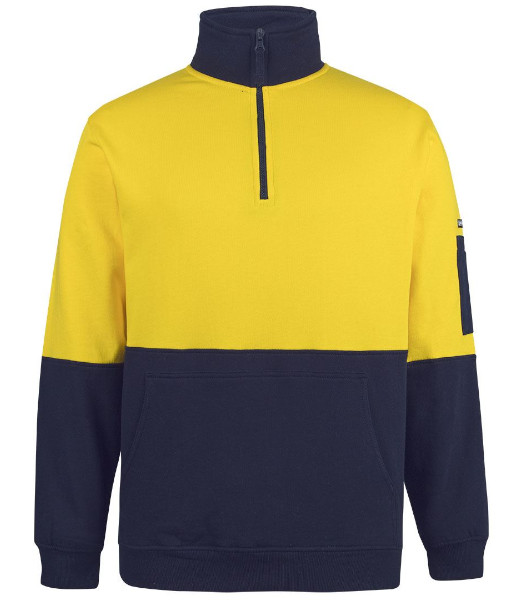 6HVFM JB’s Hi Vis Day Only 310gsm Cotton Half Zip Fleece, Yellow/Navy, Sizes 2XS to 5XL